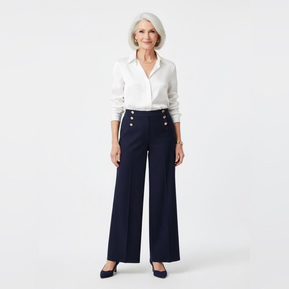 Talbots wide leg pants navy sailor buttons size 12p